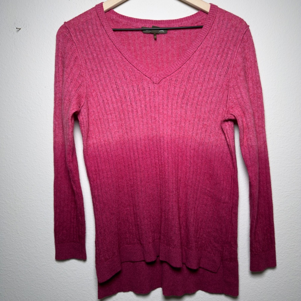 Tommy Bahama Women Merino Wool Alpaca Sweater Large Pink Ombre Ribbed V-Neck